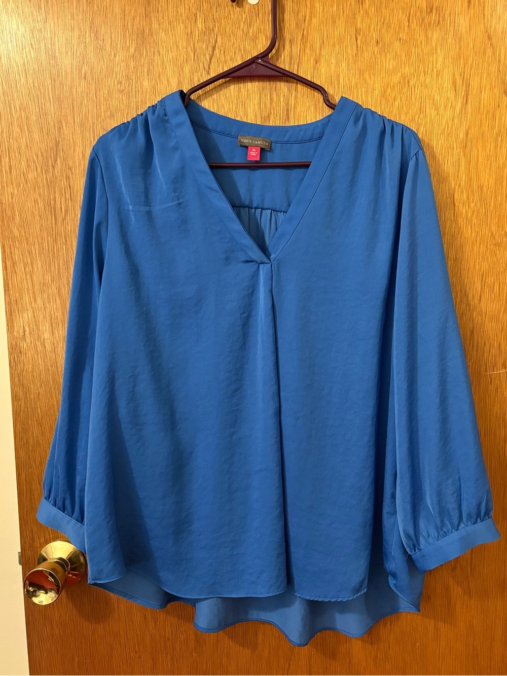 Vince Camuto Cobalt Blue V-Neck Long Sleeve Blouse